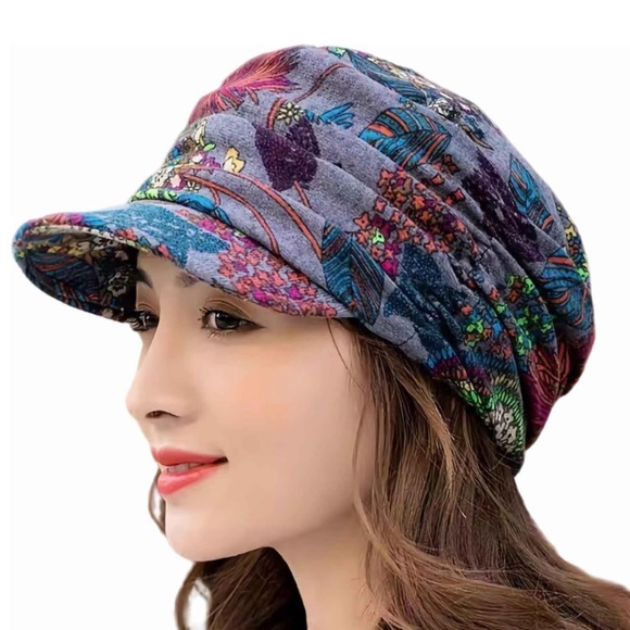 Accessories - 🌹🆕 Vintage Newsboy Floral Multicolor Painters Cabbie Y2K Beret Stretch Hat